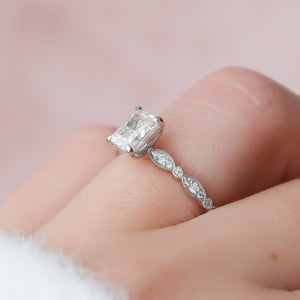 The Jasmine Set With A 1 Carat Radiant 18K White Gold Lab Diamond