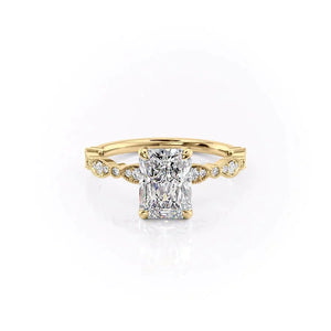 The Jasmine Set  With A 4 Carat Radiant 18K Yellow Gold Moissanite