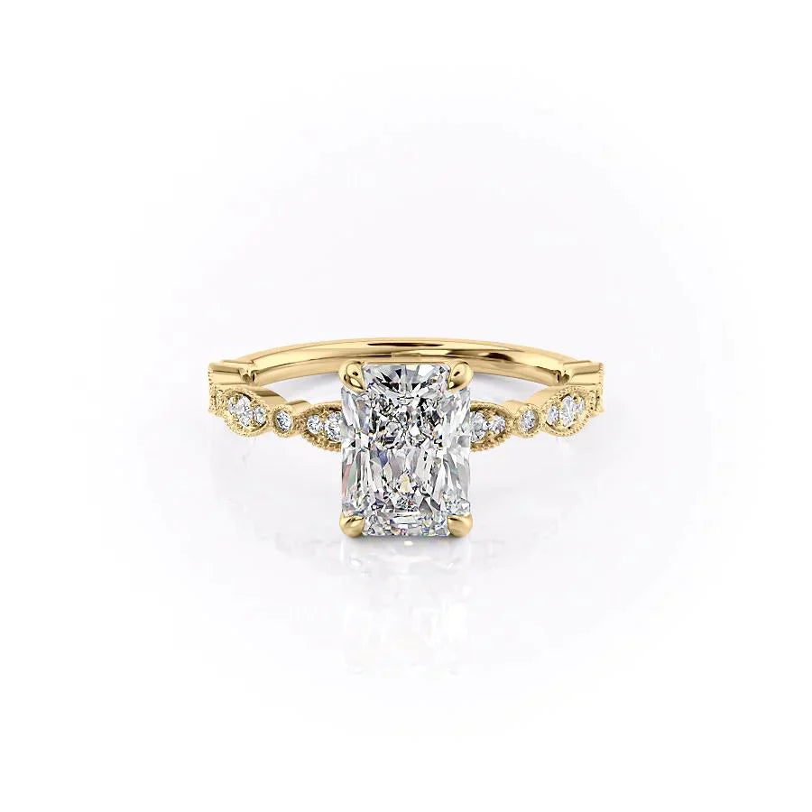 The Jasmine Set With A 2 Carat Radiant 18K Yellow Gold Lab Diamond