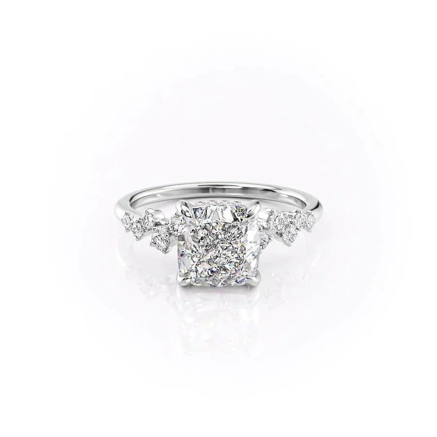 The Mia Set With A 1.5 Carat Cushion 18K White Gold Lab Diamond
