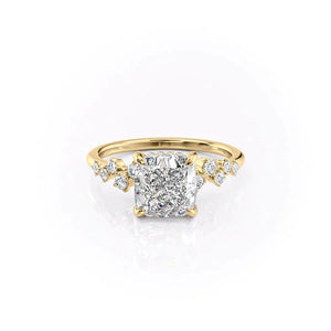 The Mia Set With A 1.5 Carat Cushion 18K Yellow Gold Lab Diamond