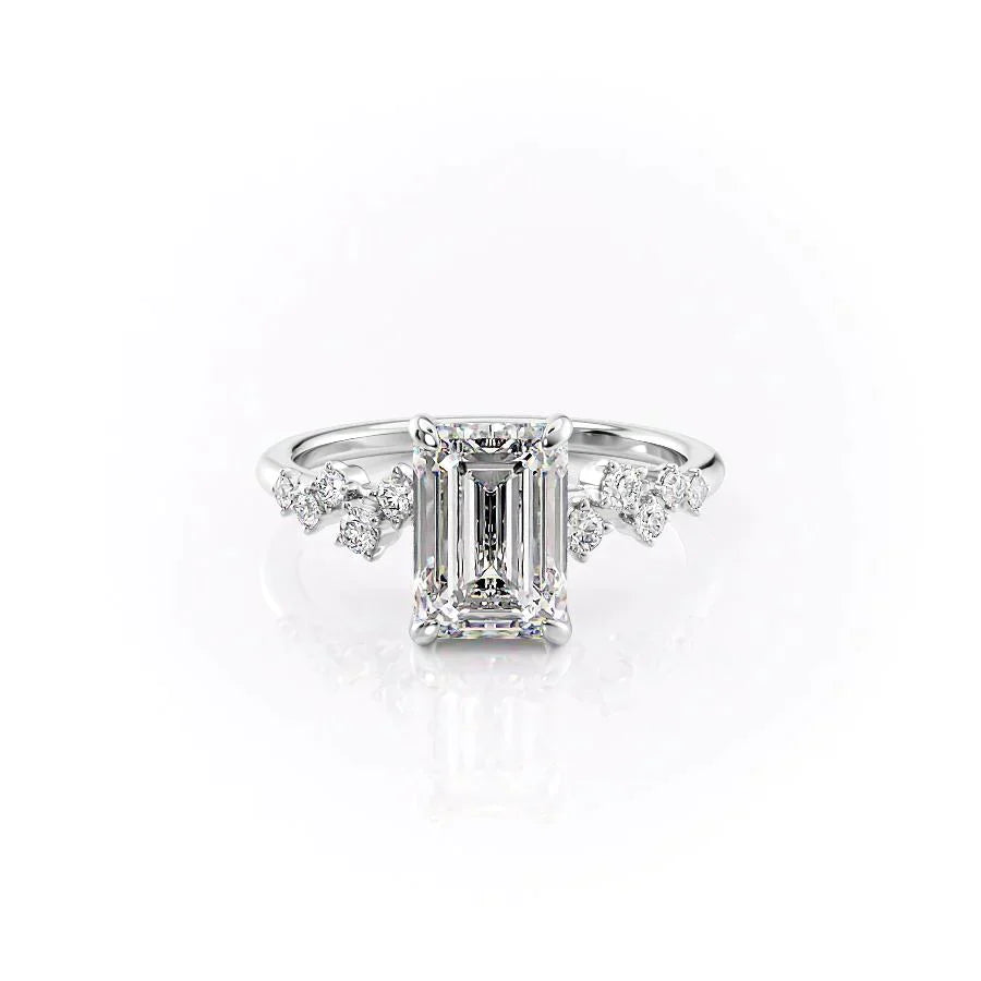 The Mia Set  With A 1 Carat Emerald 14K White Gold Moissanite