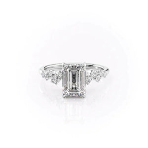 The Mia Set  With A 1 Carat Emerald 14K White Gold Moissanite