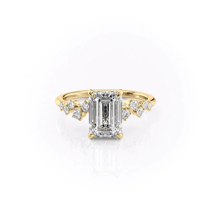 The Mia Set With A 3 Carat Emerald 14K Yellow Gold Lab Diamond