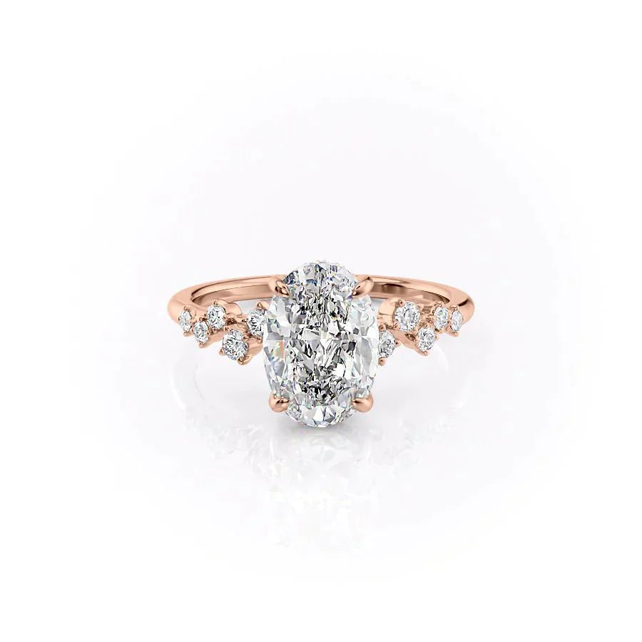 The Mia Set With A 2 Carat Oval 14K Rose Gold Lab Diamond