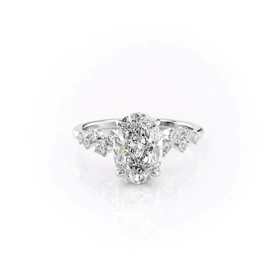 The Mia Set With A 1.5 Carat Oval 14K White Gold Lab Diamond
