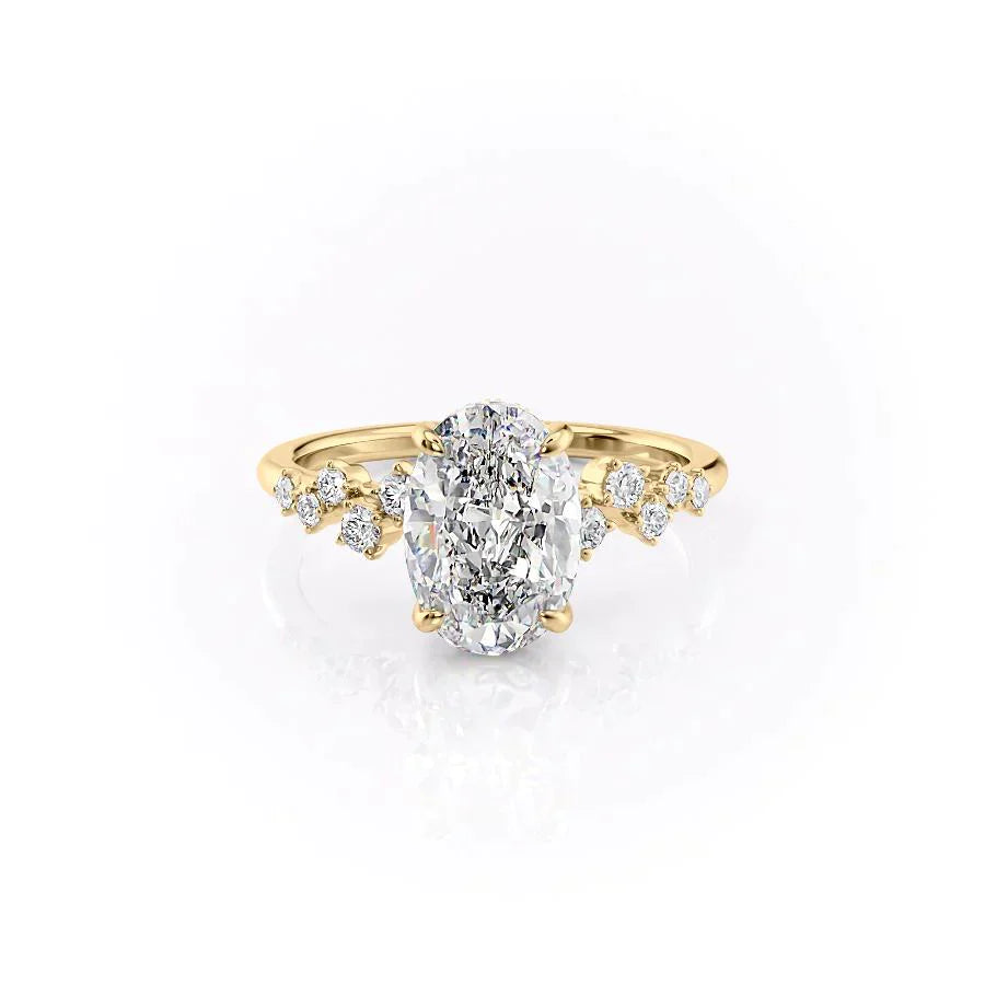 The Mia Set With A 3 Carat Oval 18K Yellow Gold Lab Diamond