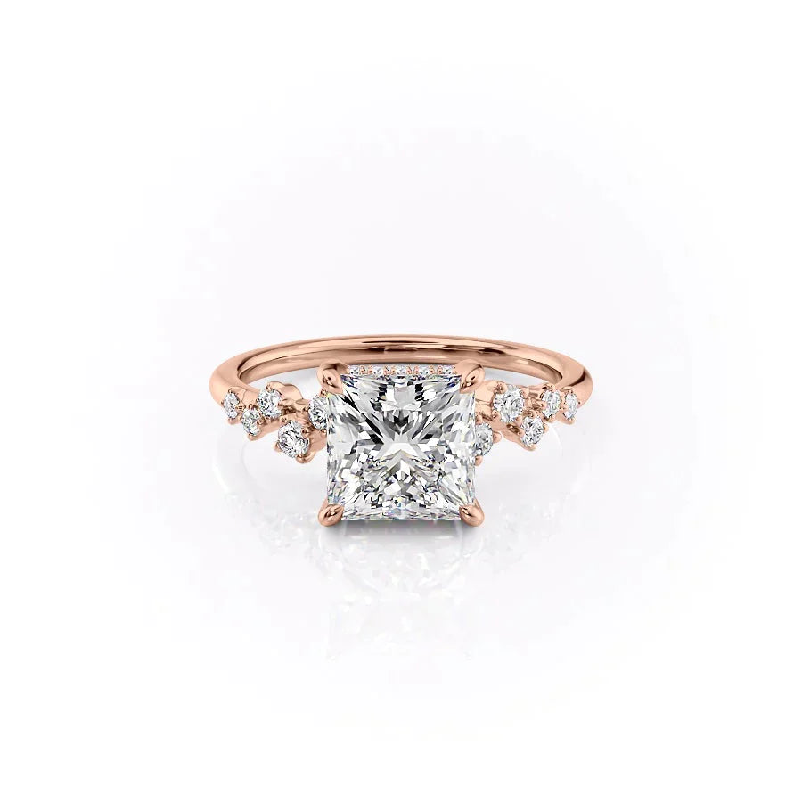 The Mia Set With A 1.5 Carat Princess 14K Rose Gold Lab Diamond