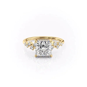 The Mia Set With A 1.5 Carat Princess 18K Yellow Gold Lab Diamond