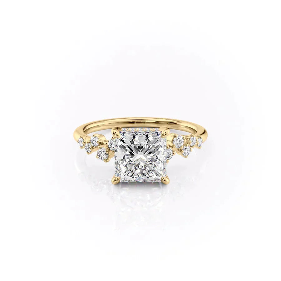 The Mia Set With A 2 Carat Princess 18K Yellow Gold Lab Diamond
