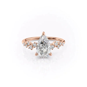 The Mia Set With A 2.5 Carat Pear 14K Rose Gold Lab Diamond