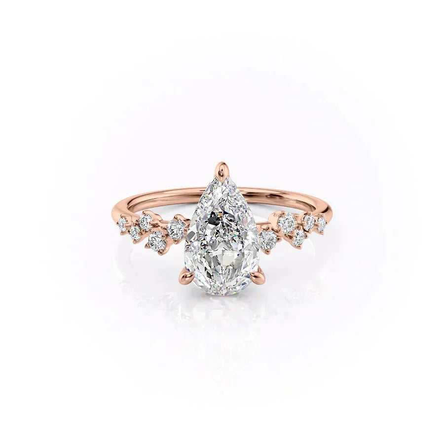 The Mia Set With A 1 Carat Pear 14K Rose Gold Lab Diamond