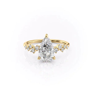 The Mia Set With A 2 Carat Pear 14K Yellow Gold Lab Diamond
