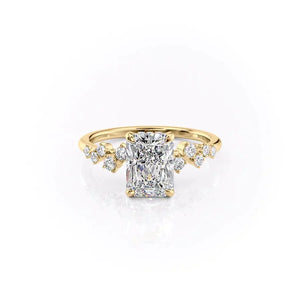 The Mia Set With A 3 Carat Radiant 14K Yellow Gold Lab Diamond