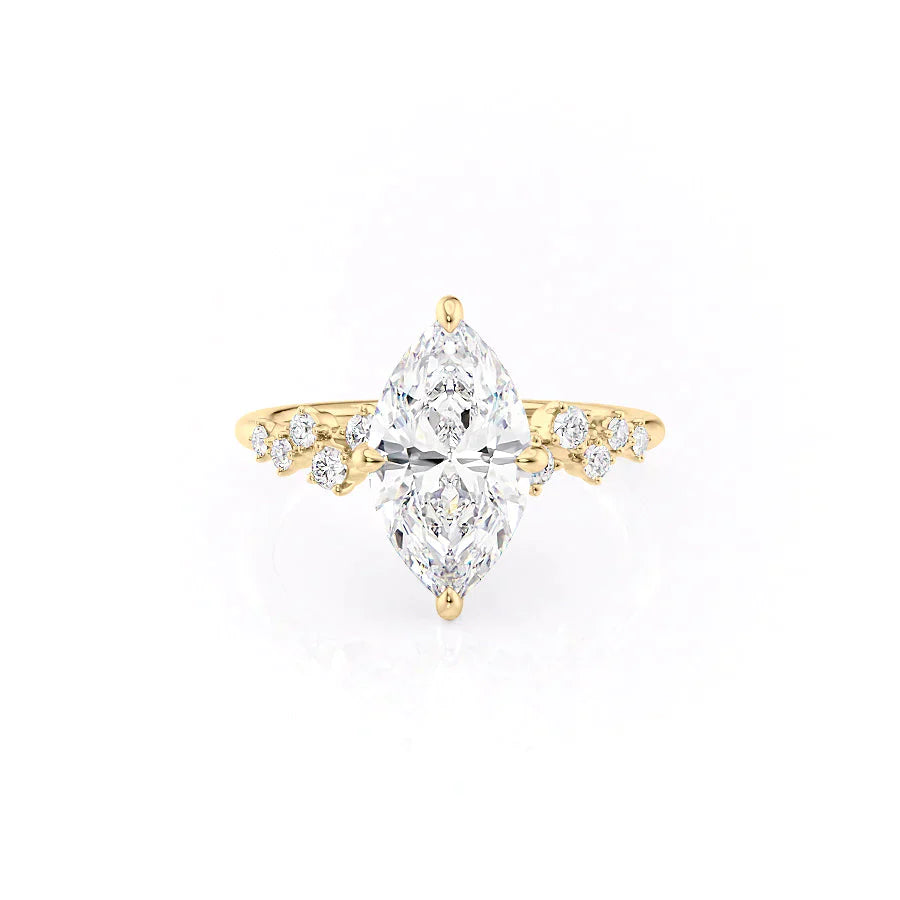 The Mia Set With A 3 Carat Marquise 14K Yellow Gold Lab Diamond