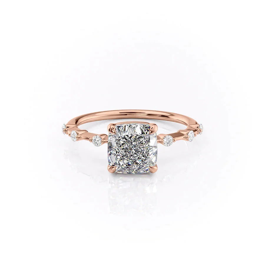 The Penelope Set  With A 2 Carat Cushion 14K Rose Gold Moissanite