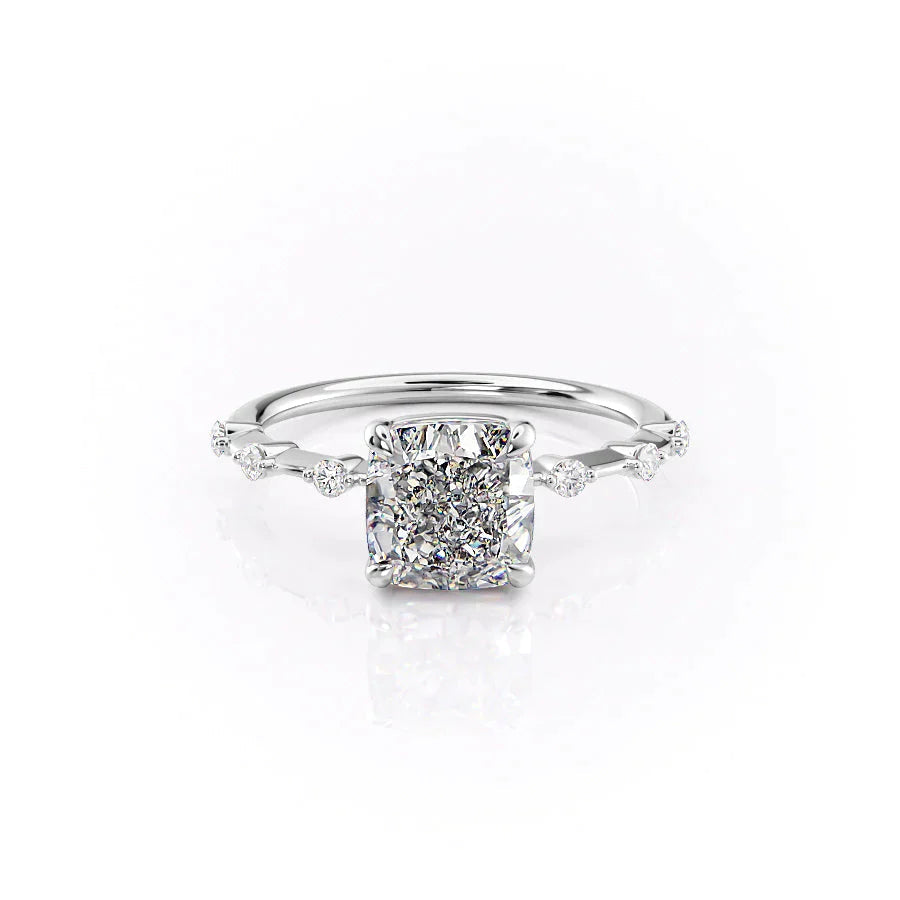 The Penelope Set  With A 1 Carat Cushion 14K White Gold Moissanite
