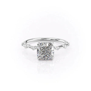 The Penelope Set  With A 3 Carat Cushion 14K White Gold Moissanite