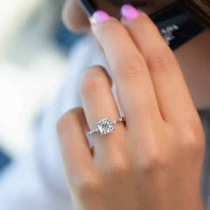 The Penelope Set  With A 2.5 Carat Cushion 14K White Gold Moissanite