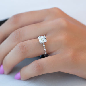 The Penelope Set  With A 1 Carat Cushion 14K White Gold Moissanite