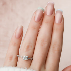 The Penelope Set  With A 1 Carat Cushion 14K White Gold Moissanite