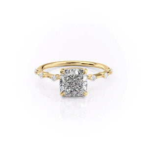 The Penelope Set  With A 4.5 Carat Cushion 18K Yellow Gold Moissanite