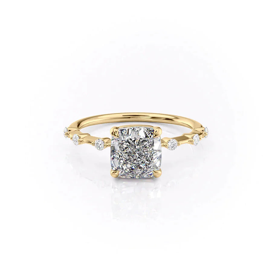 The Penelope Set  With A 3.5 Carat Cushion 14K Yellow Gold Moissanite