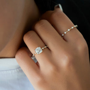 The Penelope Set  With A 1.5 Carat Cushion 14K Yellow Gold Moissanite
