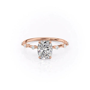 The Penelope Set  With A 2 Carat E. Cushion 14K Rose Gold Moissanite