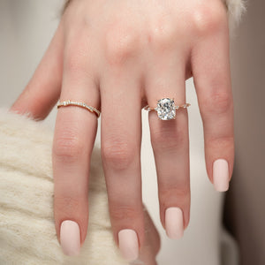 The Penelope Set  With A 2.5 Carat E. Cushion 14K Rose Gold Moissanite