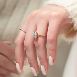 The Penelope Set  With A 1 Carat E. Cushion 14K Rose Gold Moissanite