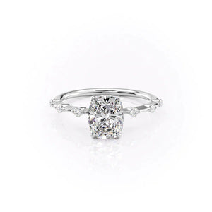 The Penelope Set  With A 2.5 Carat E. Cushion 18K White Gold Moissanite
