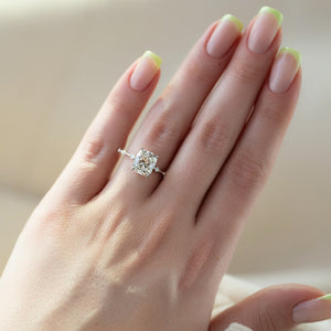 The Penelope Set  With A 3.5 Carat E. Cushion 18K White Gold Moissanite