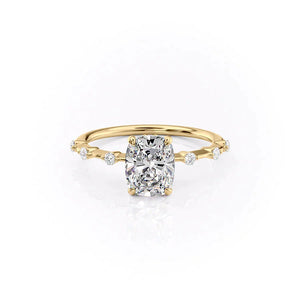The Penelope Set  With A 2.5 Carat E. Cushion 18K Yellow Gold Moissanite