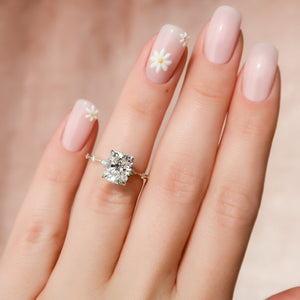 The Penelope Set  With A 1 Carat E. Cushion 18K Yellow Gold Moissanite