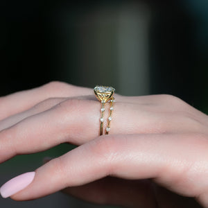 The Penelope Set  With A 2.5 Carat E. Cushion 18K Yellow Gold Moissanite
