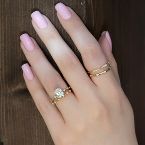 The Penelope Set  With A 5 Carat E. Cushion 14K Yellow Gold Moissanite