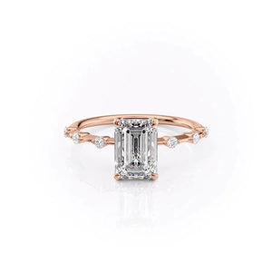 The Penelope Set  With A 1.5 Carat Emerald 14K Rose Gold Moissanite