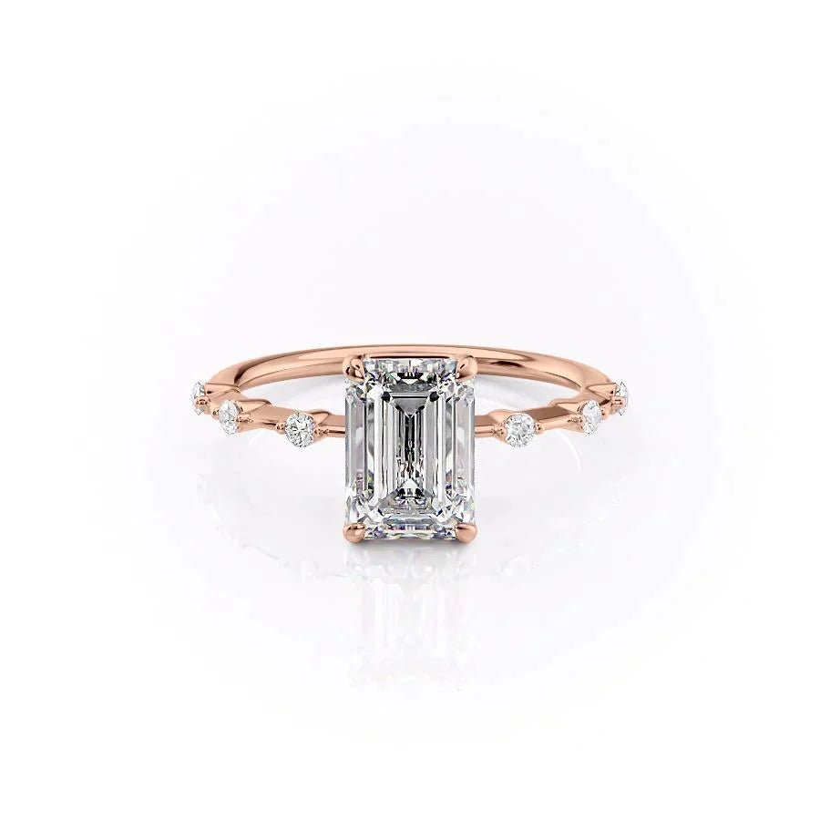 The Penelope Set  With A 2.5 Carat Emerald 14K Rose Gold Moissanite