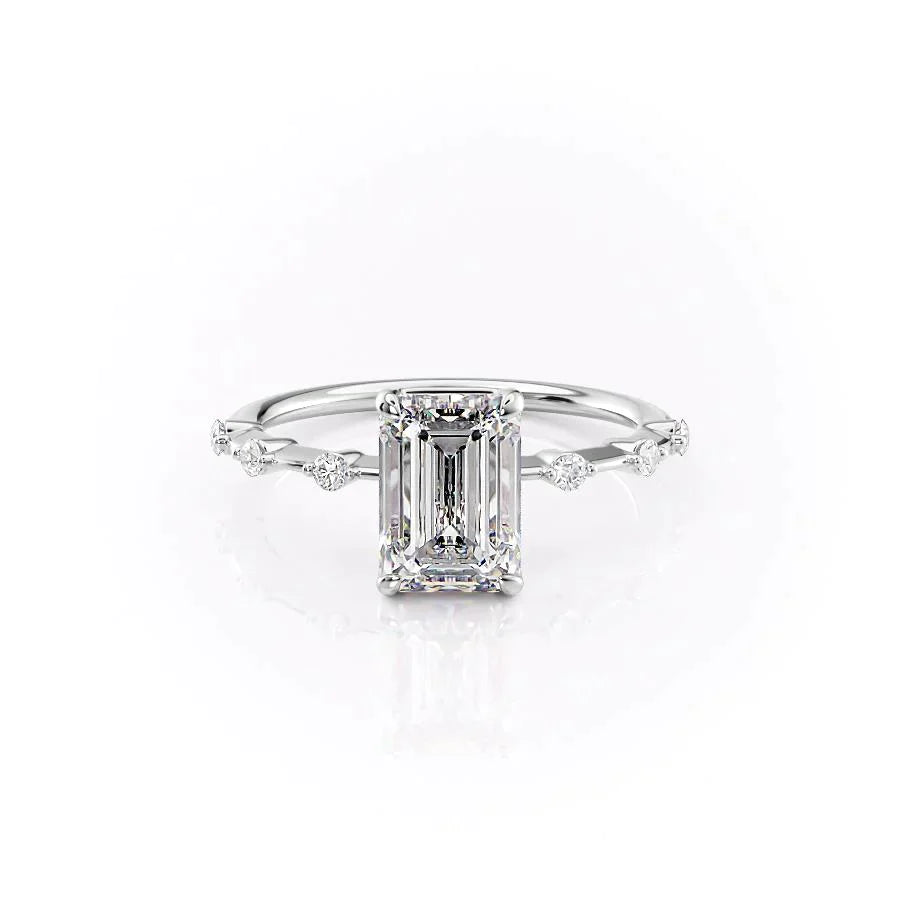 The Penelope Set  With A 1.5 Carat Emerald 18K White Gold Moissanite