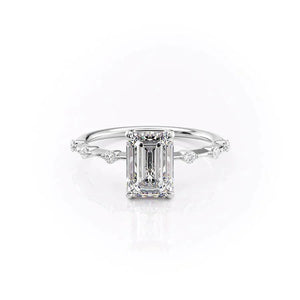 The Penelope Set  With A 1.5 Carat Emerald 14K White Gold Moissanite