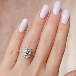 The Penelope Set  With A 5 Carat Emerald 14K White Gold Moissanite