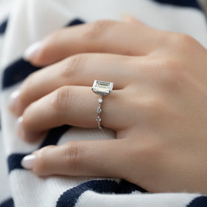 The Penelope Set  With A 1.5 Carat Emerald 14K White Gold Moissanite