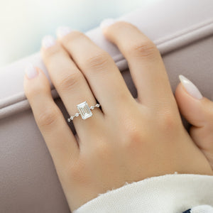The Penelope Set  With A 1.5 Carat Emerald 14K White Gold Moissanite