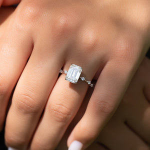 The Penelope Set  With A 4.5 Carat Emerald 14K White Gold Moissanite