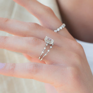 The Penelope Set  With A 1 Carat Emerald 14K White Gold Moissanite