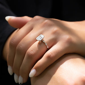 The Penelope Set  With A 3.5 Carat Emerald 14K White Gold Moissanite