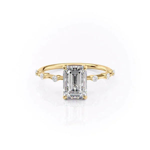 The Penelope Set  With A 5 Carat Emerald 18K Yellow Gold Moissanite