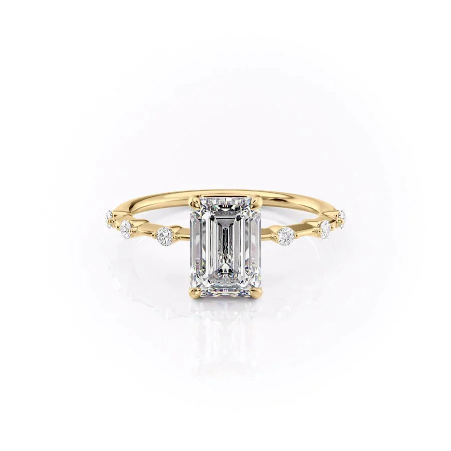 The Penelope Set  With A 3 Carat Emerald 18K Yellow Gold Moissanite
