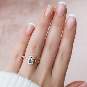 The Penelope Set  With A 3 Carat Emerald 18K Yellow Gold Moissanite